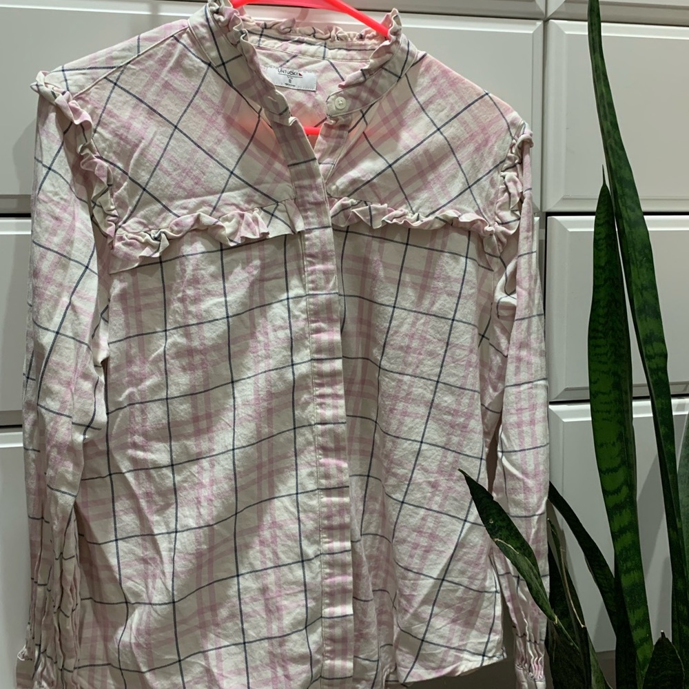 Untuckit womens pink plaid button down